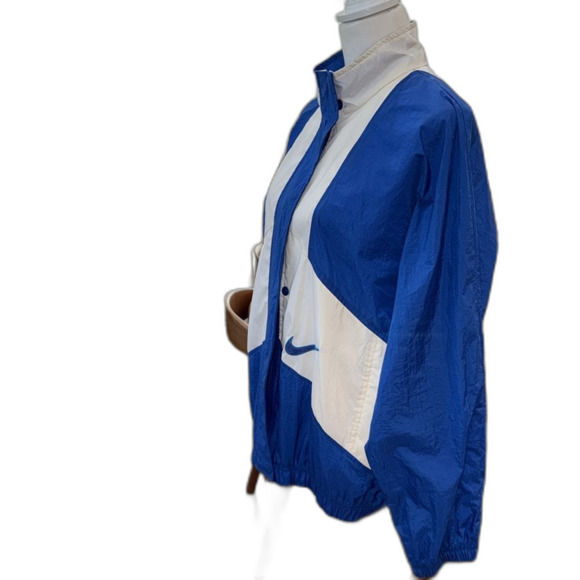 VTG 90s Y2K Nike Blue White Swoosh Logo Full Zip Windbreaker Jacket L Philippine - Picture 3 of 14